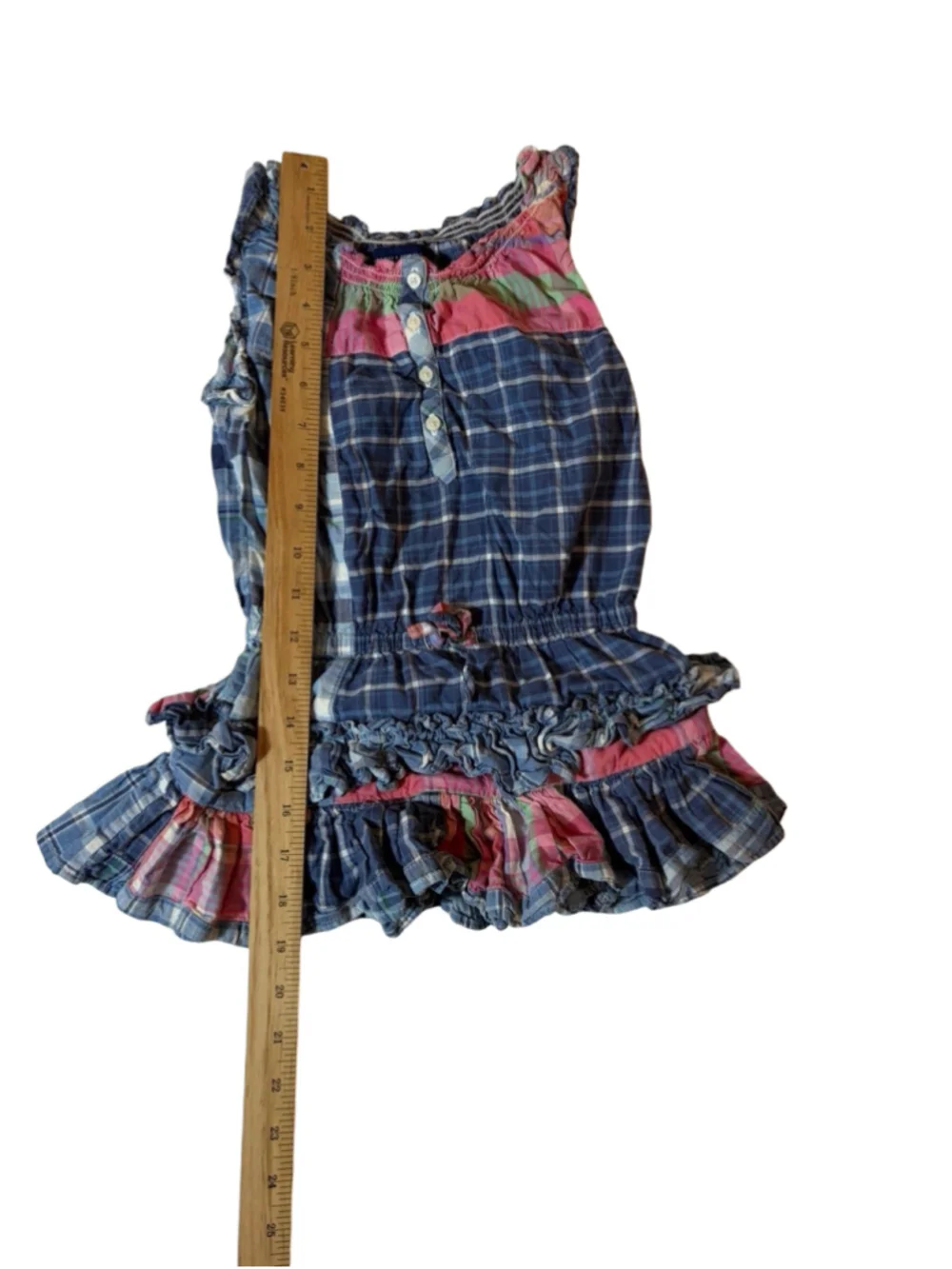 Ralph Lauren Girls 3T Patchwork Madras Plaid Ruffle Dress Preppy